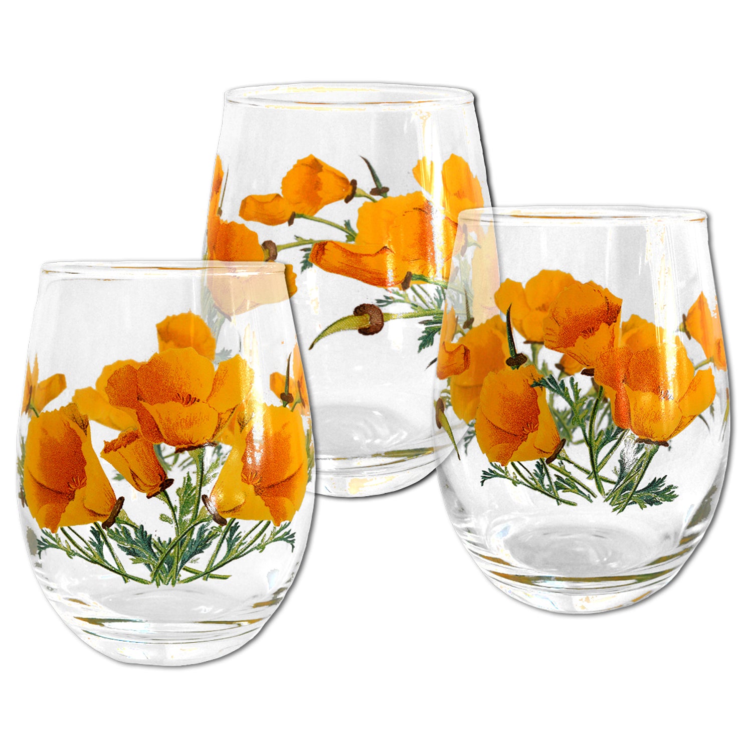 California Poppy Stemless Wine Glass
